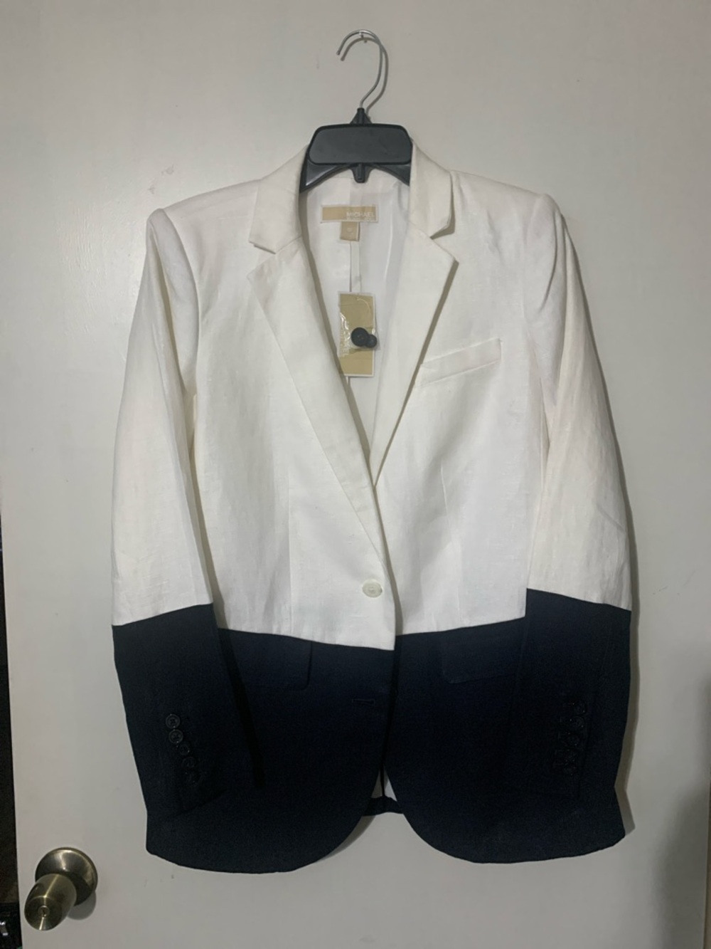 Michael Kors White and Black Colorblock Single-Button Blazer